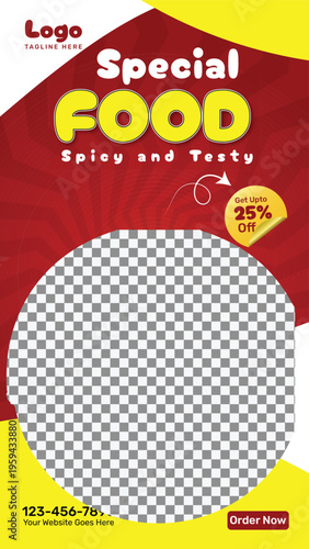 Food Instagram and Facebook Story Template for Restaurant Promotion, Delicious Meal Advertising Design with Special Offer
