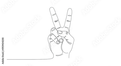 Single line art of a hand forming a peace sign