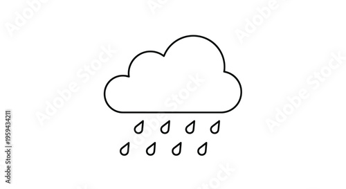 Stylized black and white illustration of a rain cloud with falling water drops