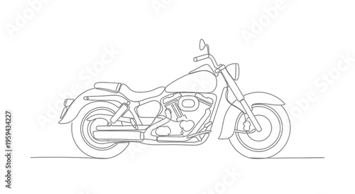 A clean, grey line drawing of a cruiser motorcycle on a white background