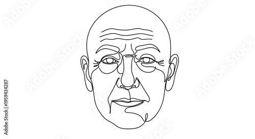 Bald man's face depicted in a single continuous black line