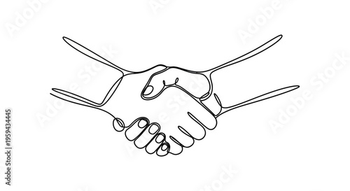 Minimalist black line art of two hands shaking in agreement