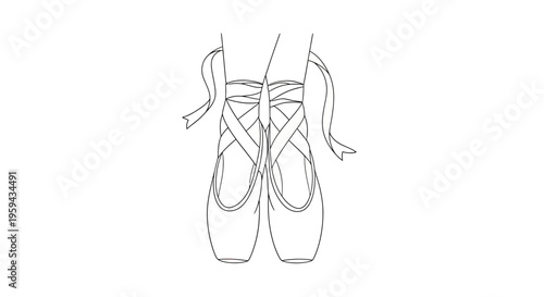 Minimalist line drawing of ballet pointe shoes with tied ribbons