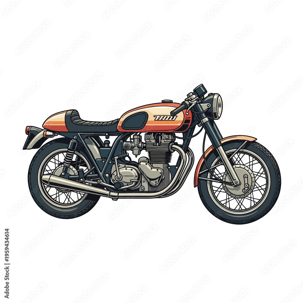 Fototapeta premium Retro cafe racer motorcycle illustration on white background