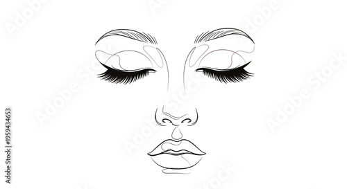 Minimalist line art of a woman's face with closed eyes and full lips