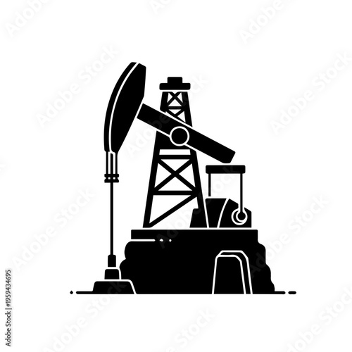 Vector illustration of a classic oil pumpjack, a simple graphic icon symbolizing energy extraction and the petroleum industry. An elegant artboard design for industrial concepts