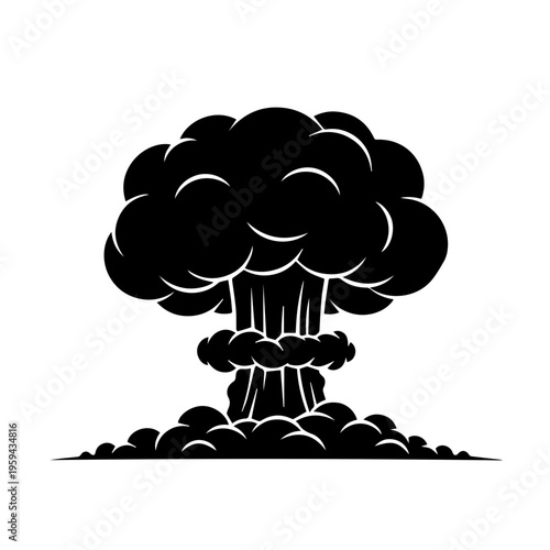Vector graphic of a powerful mushroom cloud, symbolizing destructive force. This stylized illustration conveys immense energy release and significant impact for dramatic, transformative events