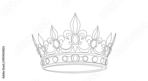 A detailed outline of a regal crown with fleur-de-lis and circular embellishments