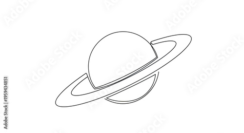 Simple outline drawing of a planet with rings on a white background