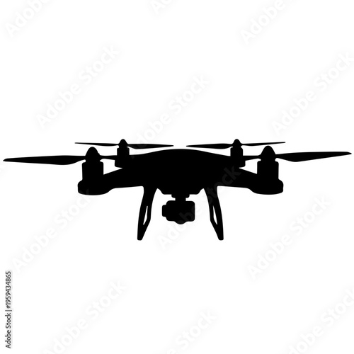 Sleek aerial drone silhouette with camera, representing cutting-edge technology, remote photography, and future innovation in unmanned flight