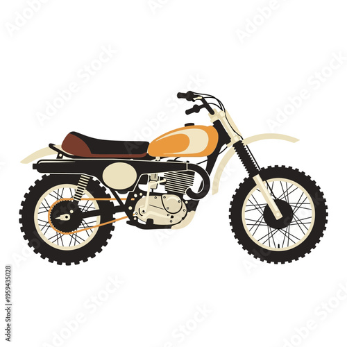 Vintage Motocross Motorcycle Illustration, Off-Road Bike