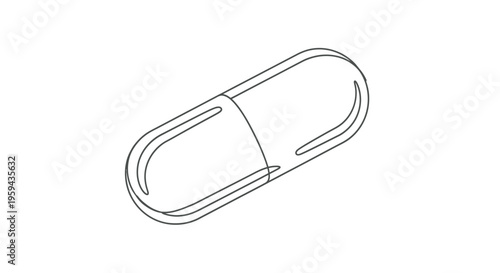 Clean, minimalist line art drawing of a single capsule