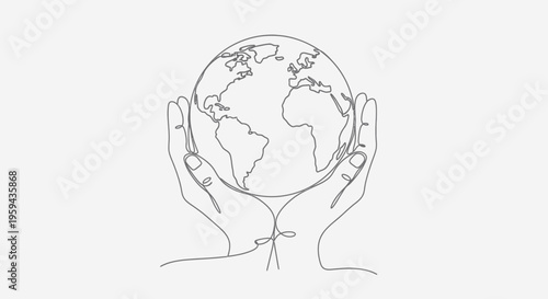 Minimalist line drawing of hands gently cupping the Earth