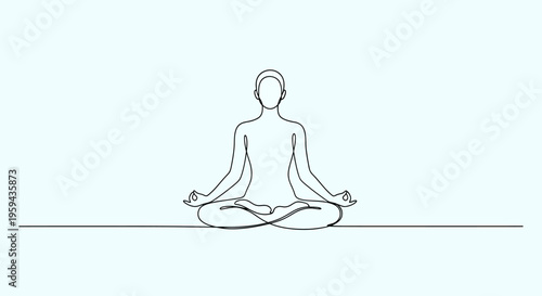 Single line drawing of person meditating in lotus pose