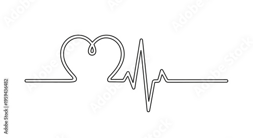 Heartbeat cardiogram line with a single teardrop-shaped heart icon