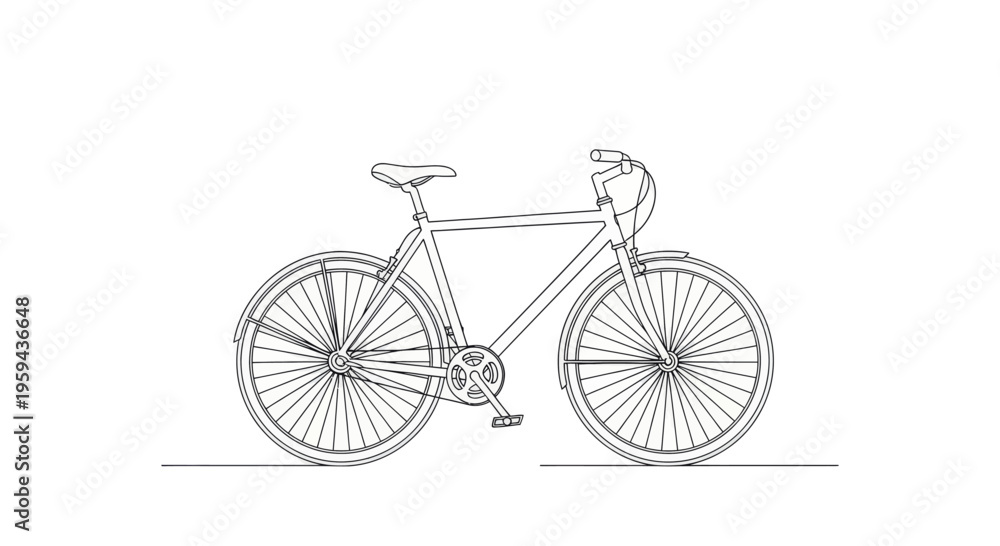 Fototapeta premium Simple line drawing of a classic bicycle with fenders and chainring