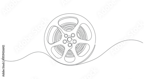 Minimalist illustration of a film reel with curved lines below