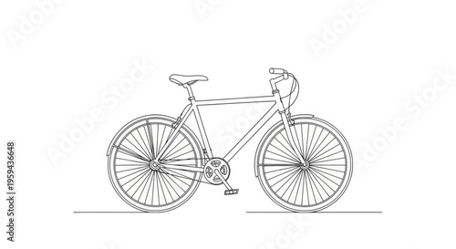 Simple line drawing of a classic bicycle with fenders and chainring