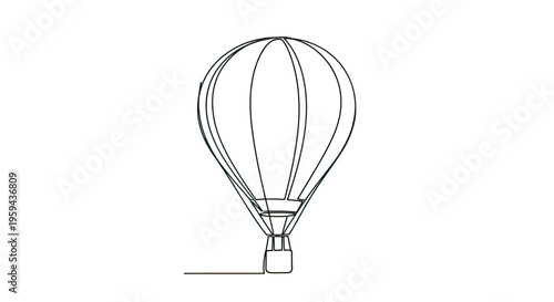 Minimalist hot air balloon outline, simple and isolated on white