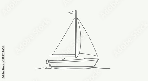 Simple line drawing of a sailboat with a flag on a mast, sailing on water