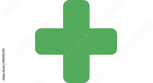 Green cross symbol representing health and medical care on a white background design