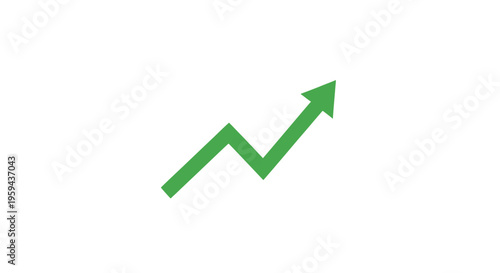 Green upward trending arrow symbol representing growth, progress and rising trends on white