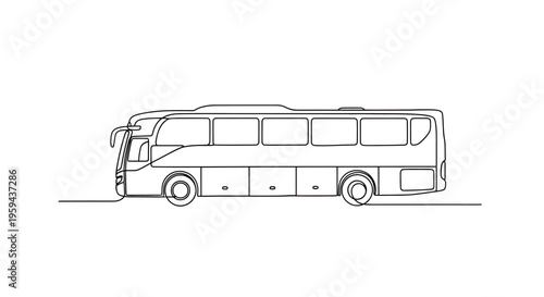 Side view line drawing of a long, modern passenger bus