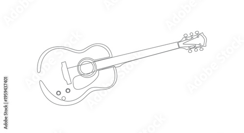 A minimalist line drawing of a guitar on a white background