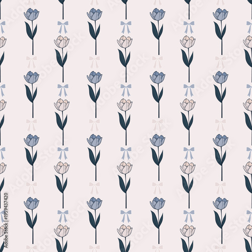 Seamless Vintage Floral Pattern with Romantic Ribbons and Pastel Flowers for Textile and Wallpaper Design