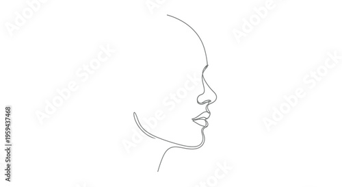 A minimalist line drawing of a person's profile, featuring clear facial contours