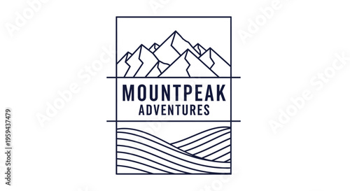 Minimalist Mountain Peak Adventure Logo Design Template with Linear Hills and Geometric Mountains