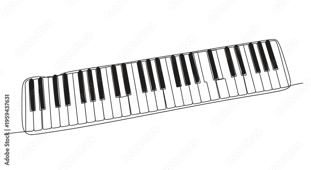 Fototapeta premium Minimalist black and white line drawing of a keyboard