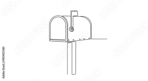 Simple line drawing of a classic mailbox on a post