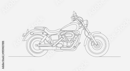 Line art illustration of a classic cruiser motorcycle in profile
