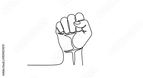 Minimalist black line drawing of a clenched fist on a white background