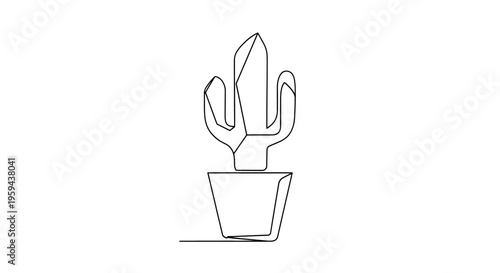 Minimalist line art drawing of a potted cactus