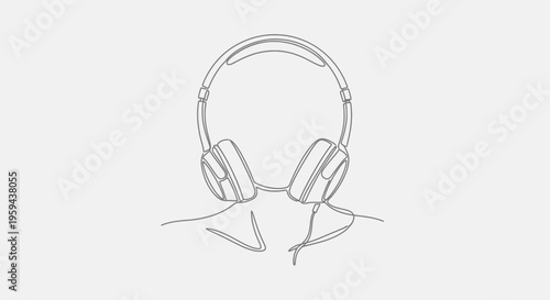 Minimalist line art of headphones with a subtle indication of a neck and shoulders