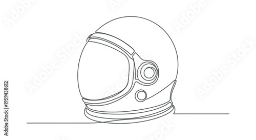 A minimalist line drawing of a space helmet with a prominent visor