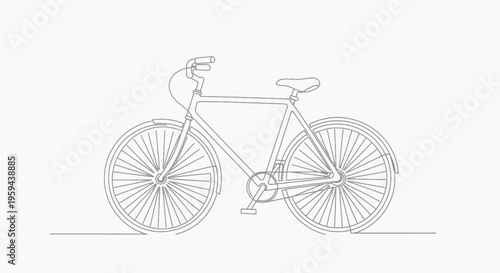 Minimalist line drawing of a classic bicycle with detailed spokes and fenders