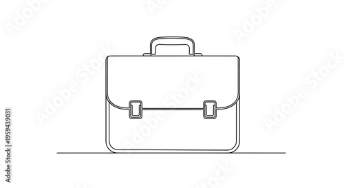 Minimalist outline drawing of a briefcase resting on a thin horizontal line