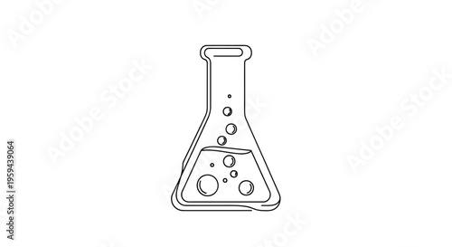 Outline drawing of a glass flask with liquid and bubbles