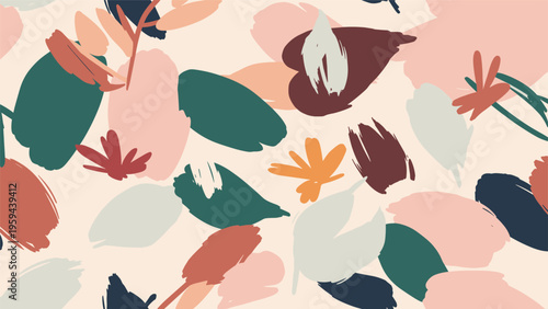 Artistic seamless pattern composed of large painterly brushstrokes in shades of pink, burgundy, and dark teal.