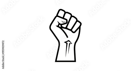 Black and white icon of a fist with an upward arrow on the forearm