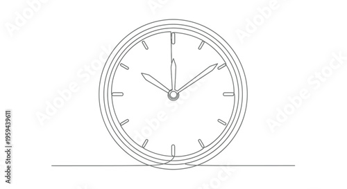 A minimalist line drawing of a clock face with two hands pointing to the time