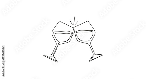 Two wine glasses clinking with minimal lines