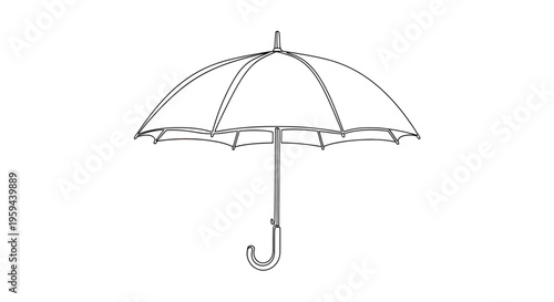 Simple line drawing of an open umbrella with a curved handle