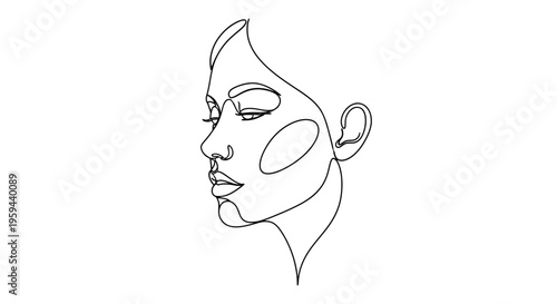 Minimalist single-line drawing of a woman's profile with closed eyes and flowing hair