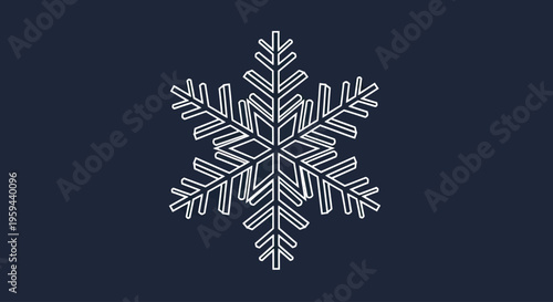 Delicate white outline of a six-pointed snowflake on a dark blue background