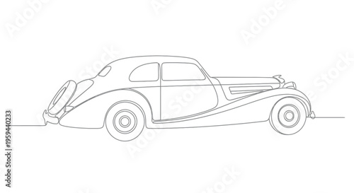 Minimalist outline of an antique coupe with a spare tire on the rear