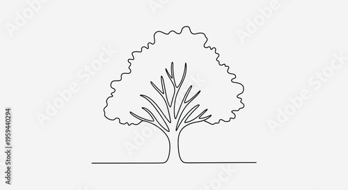 Simple line art illustration of a stylized deciduous tree with a leafy canopy